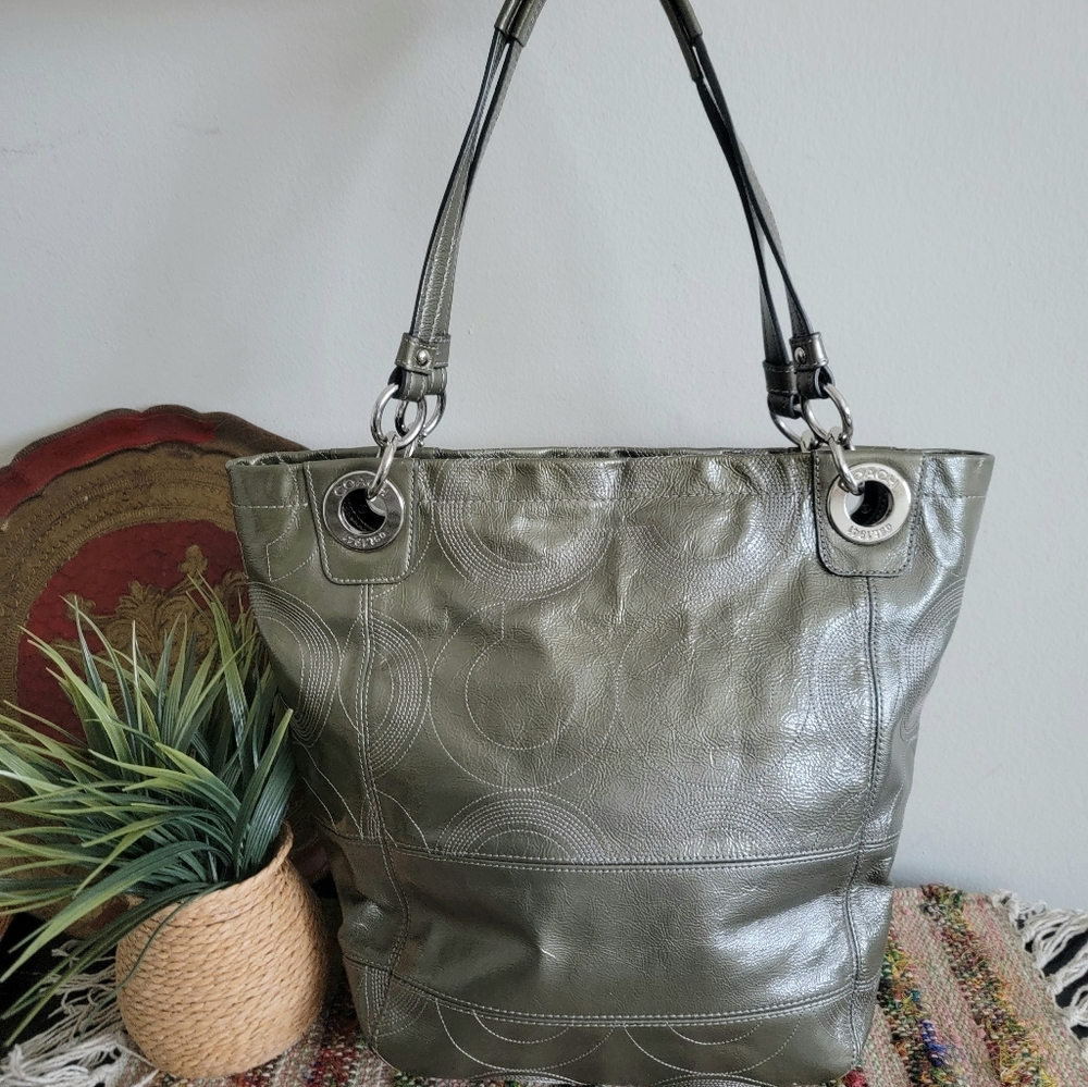 Coach Metallic Army Green Tote Bag - Picture 6 of 9